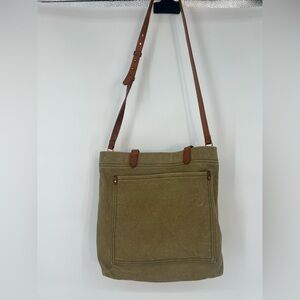 Madewell Transport Carryall Canvas & Leather Tote Olive Green Crossbody Bag